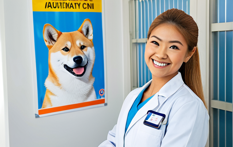**

"A cheerful veterinarian, wearing a clean, professional lab coat, smiling reassuringly while holding a healthy, fully clothed Shiba Inu dog. Background: A bright, modern veterinary clinic with posters about vaccinations and pet care. The dog is fully clothed and looks happy. safe for work, appropriate content, family-friendly, professional, perfect anatomy, natural proportions, well-formed hands, proper finger count, high quality."

**