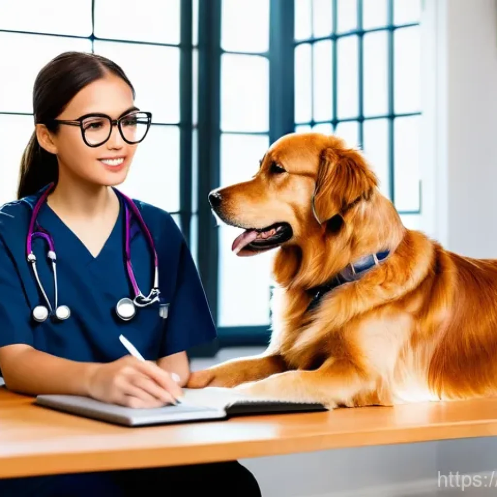 수의사로서의 자기계발 아이디어 - **A Focused Veterinarian Engaged in Online Learning:**
A bright and determined young female vete...