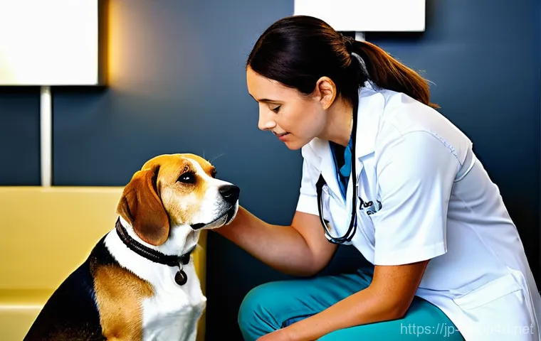 수의사로서의 자기계발 아이디어 - **A Focused Veterinarian Engaged in Online Learning:**
    A bright and determined young female vete...