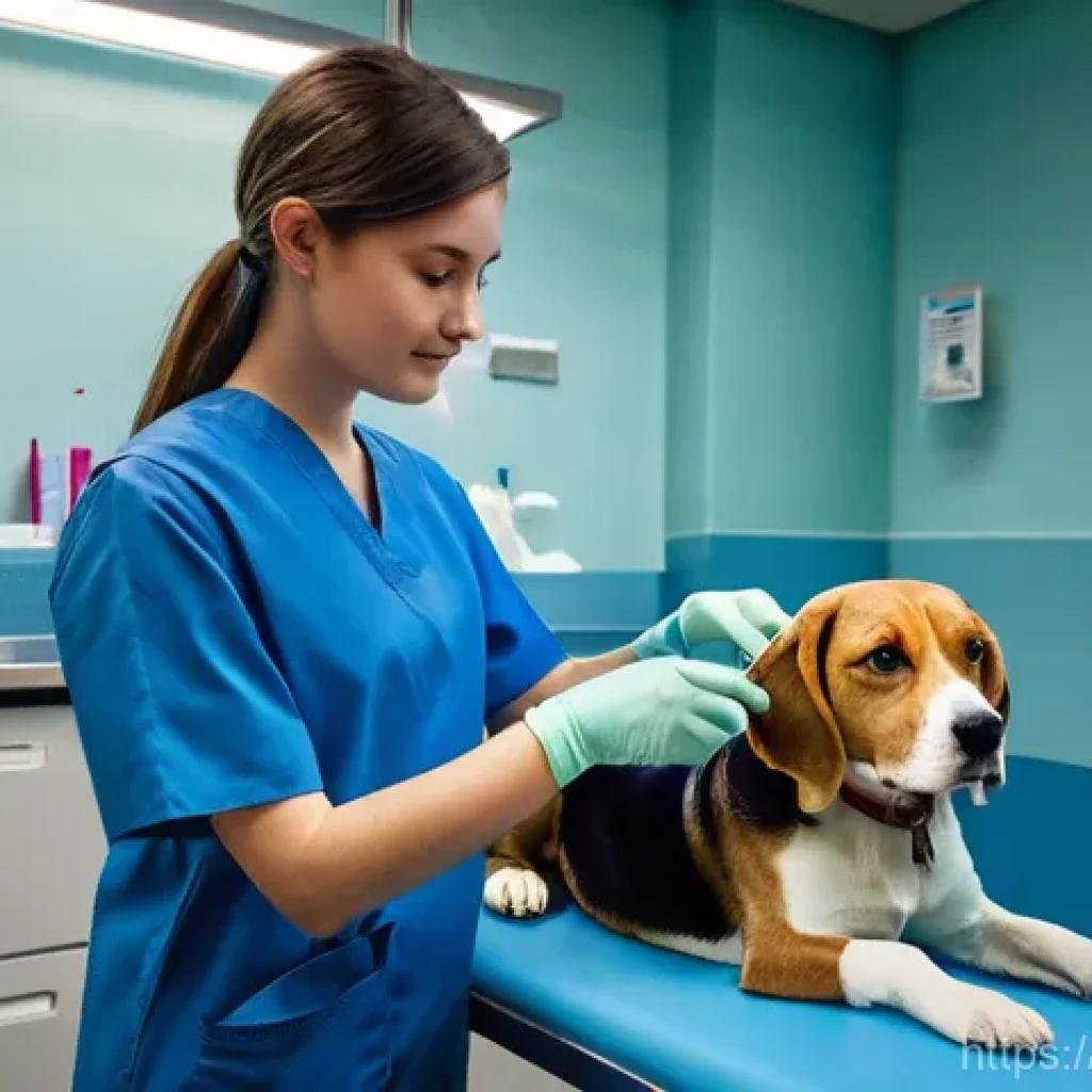 수의학 실기 시험에서 흔한 실수 - **Prompt 1: Gentle Canine Blood Sampling**
"A bright, well-lit veterinary examination room. A yo...