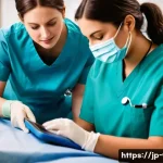 수의사와 간호사의 협력 사례 - A detailed veterinary emergency room scene showing a veterinarian and a nurse collaborating closely ...