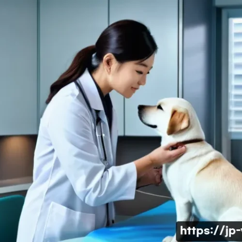 수의사 맞춤형 커리어 코칭 - A modern veterinary clinic scene featuring a Japanese female veterinarian wearing professional attir...